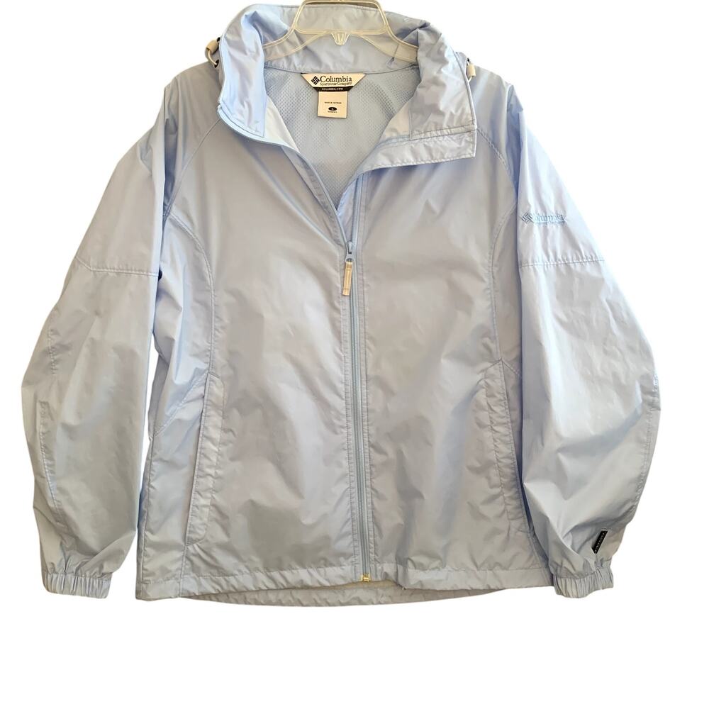 Columbia Women's Packable Hidden Hood Windbreaker Light Blue Size L